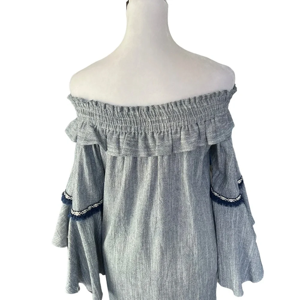 MISA Los Angeles - Vanessa Denim Chambray Off Shoulder Dress Sz XS